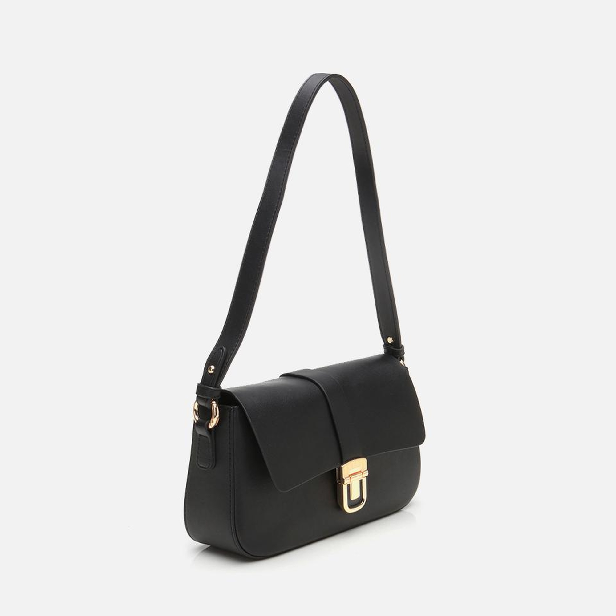 Kadın Siyah Kilit Detaylı Çapraz Askılı Çanta