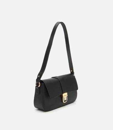  Kadın Siyah Kilit Detaylı Çapraz Askılı Çanta
