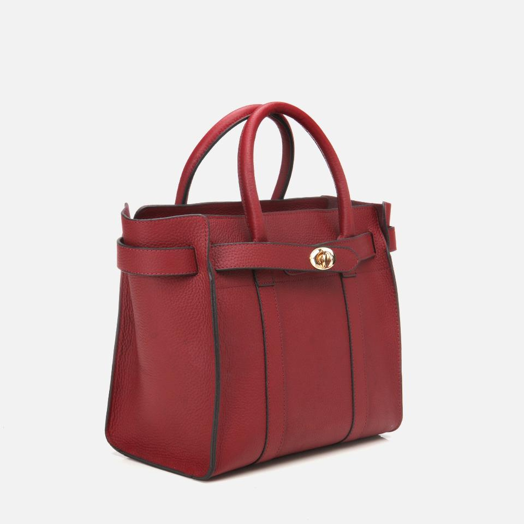 Kadın Deri Bordo Kilit Detaylı Omuz Çantası