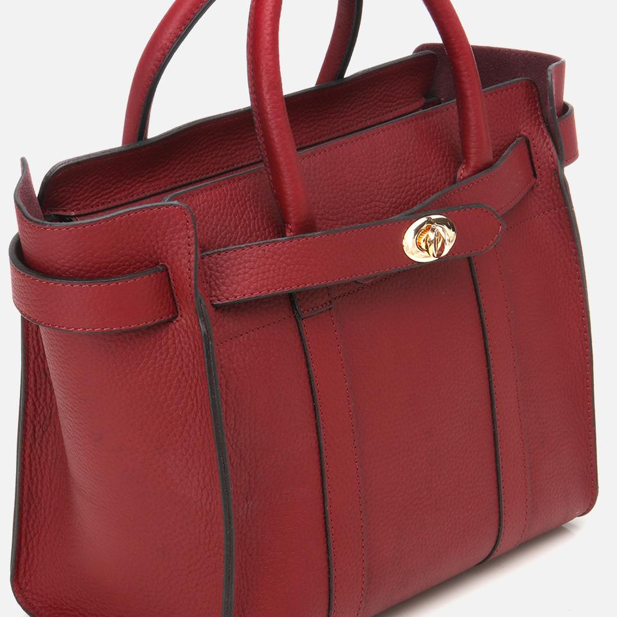 Kadın Deri Bordo Kilit Detaylı Omuz Çantası