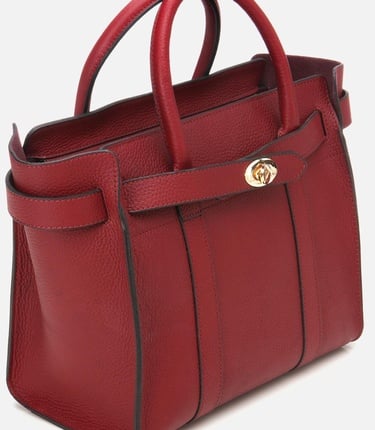  Kadın Deri Bordo Kilit Detaylı Omuz Çantası