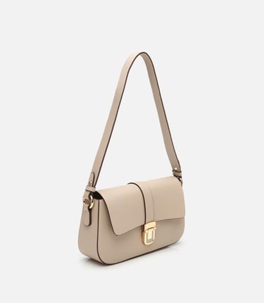  Kadın Bej Kilit Detaylı Çapraz Askılı Çanta
