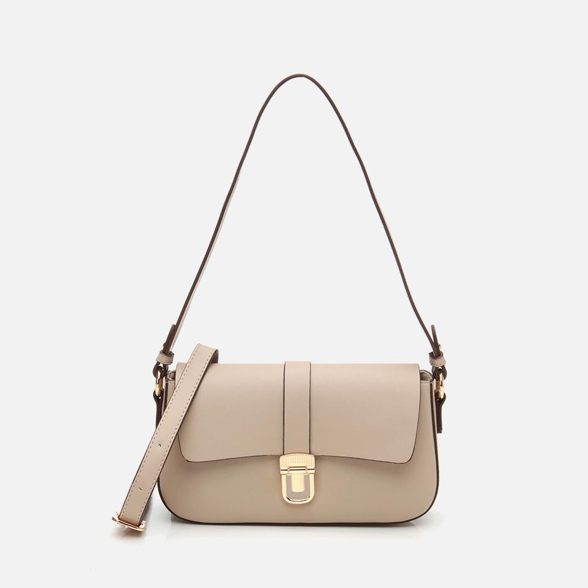 Kadın Bej Kilit Detaylı Çapraz Askılı Çanta