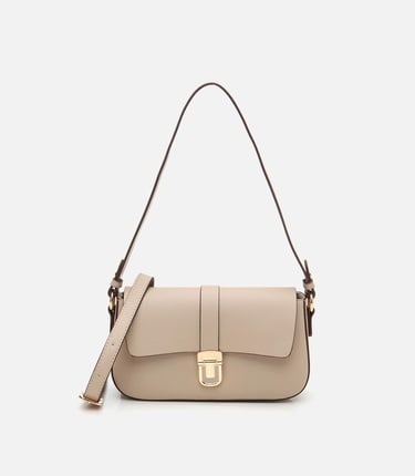  Kadın Bej Kilit Detaylı Çapraz Askılı Çanta