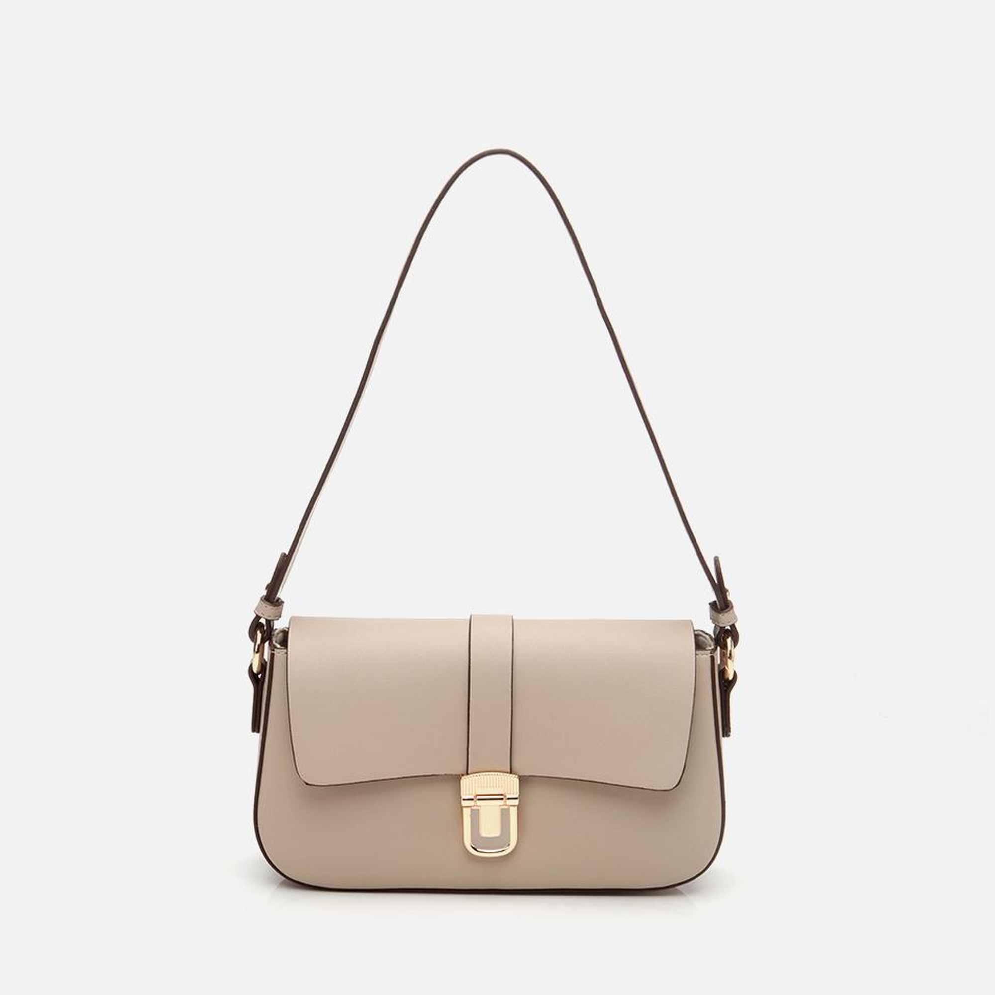 Kadın Bej Kilit Detaylı Çapraz Askılı Çanta