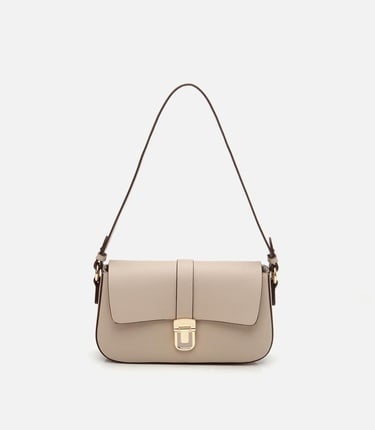  Kadın Bej Kilit Detaylı Çapraz Askılı Çanta