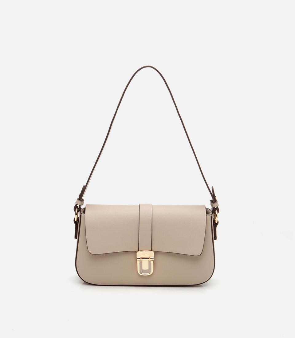  Kadın Bej Kilit Detaylı Çapraz Askılı Çanta