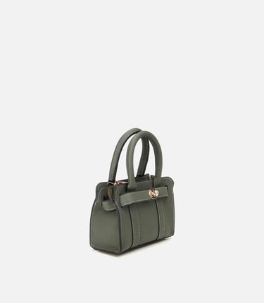  Kadın Deri Haki Kilit Detaylı Mini Çanta