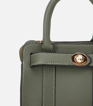  Kadın Deri Haki Kilit Detaylı Mini Çanta