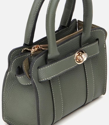  Kadın Deri Haki Kilit Detaylı Mini Çanta