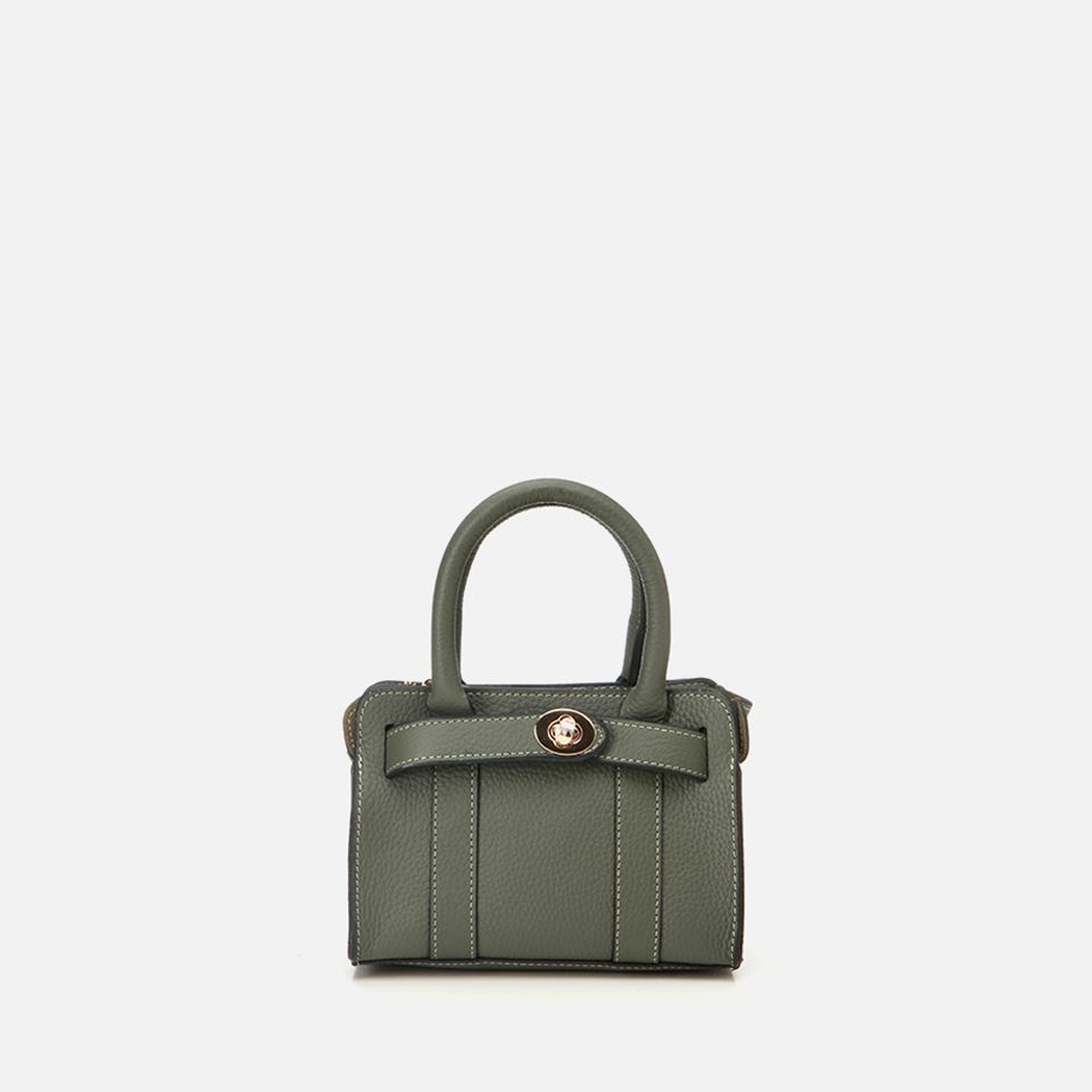 Kadın Deri Haki Kilit Detaylı Mini Çanta