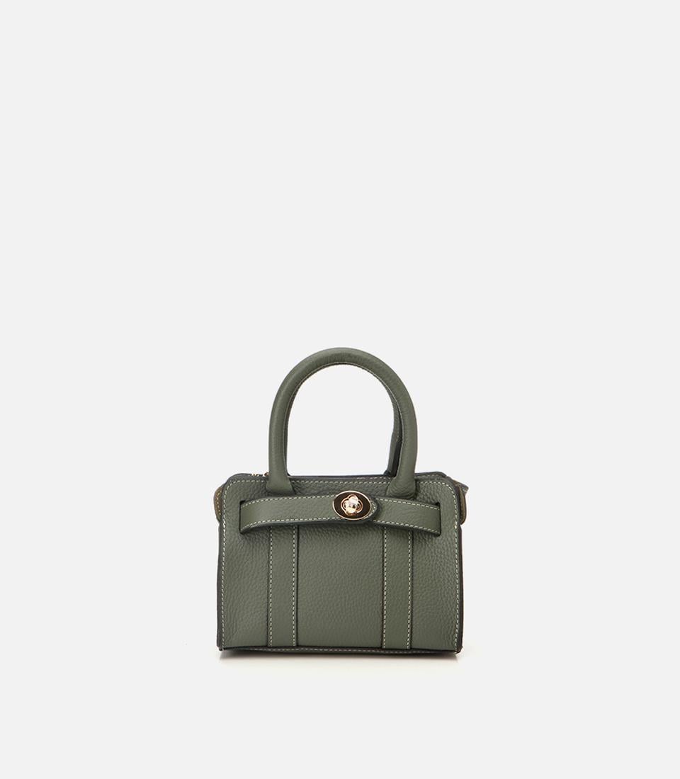  Kadın Deri Haki Kilit Detaylı Mini Çanta