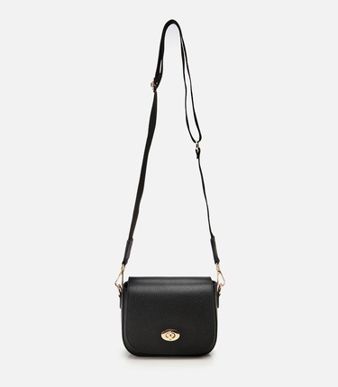  Kadın Deri Siyah Kilit Detaylı Mini Çanta