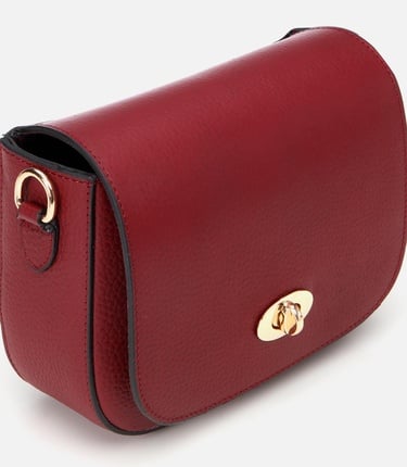  Kadın Deri Bordo Kilit Detaylı Mini Çanta