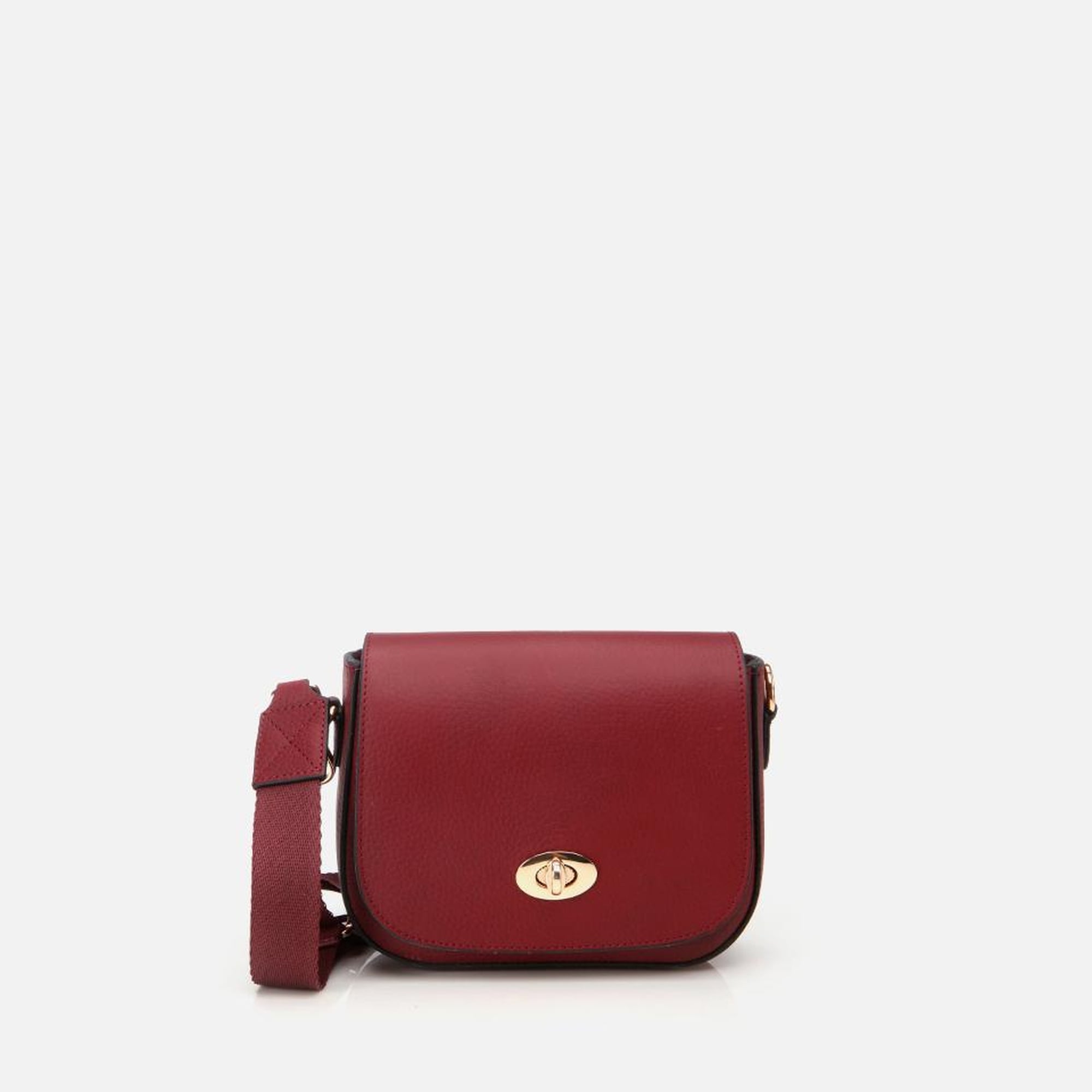 Kadın Deri Bordo Kilit Detaylı Mini Çanta