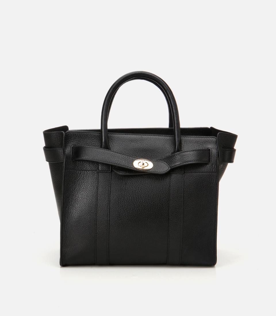  Kadın Deri Siyah Kilit Detaylı Omuz Çantası