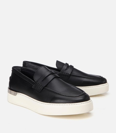  Erkek Deri Siyah Topuk Detaylı Şık Günlük Loafer