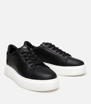  Erkek Deri Siyah Yüksek Tabanlı Spor Ayakkabı