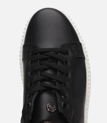  Erkek Deri Siyah Yüksek Tabanlı Spor Ayakkabı