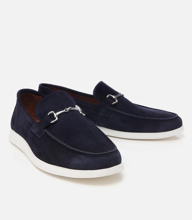  Erkek Süet Deri Lacivert Toka Detaylı Günlük Loafer