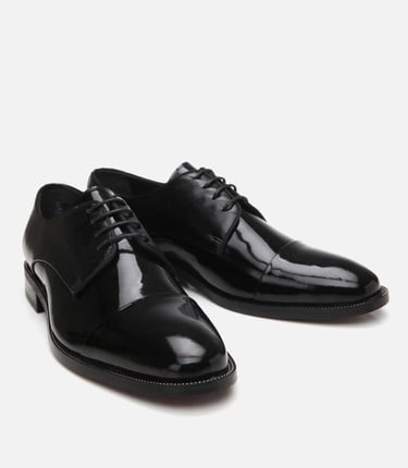  Erkek Rugan Deri Siyah Şık Klasik Ayakkabı