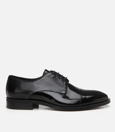  Erkek Rugan Deri Siyah Şık Klasik Ayakkabı