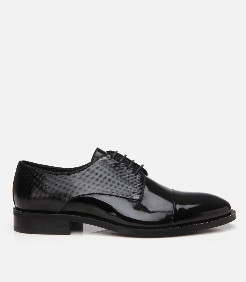  Erkek Rugan Deri Siyah Şık Klasik Ayakkabı