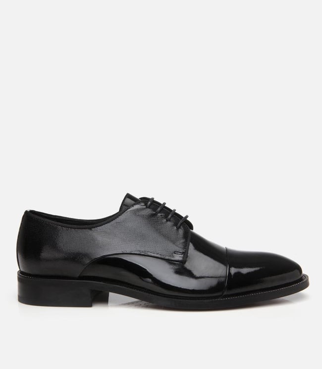  Erkek Rugan Deri Siyah Şık Klasik Ayakkabı