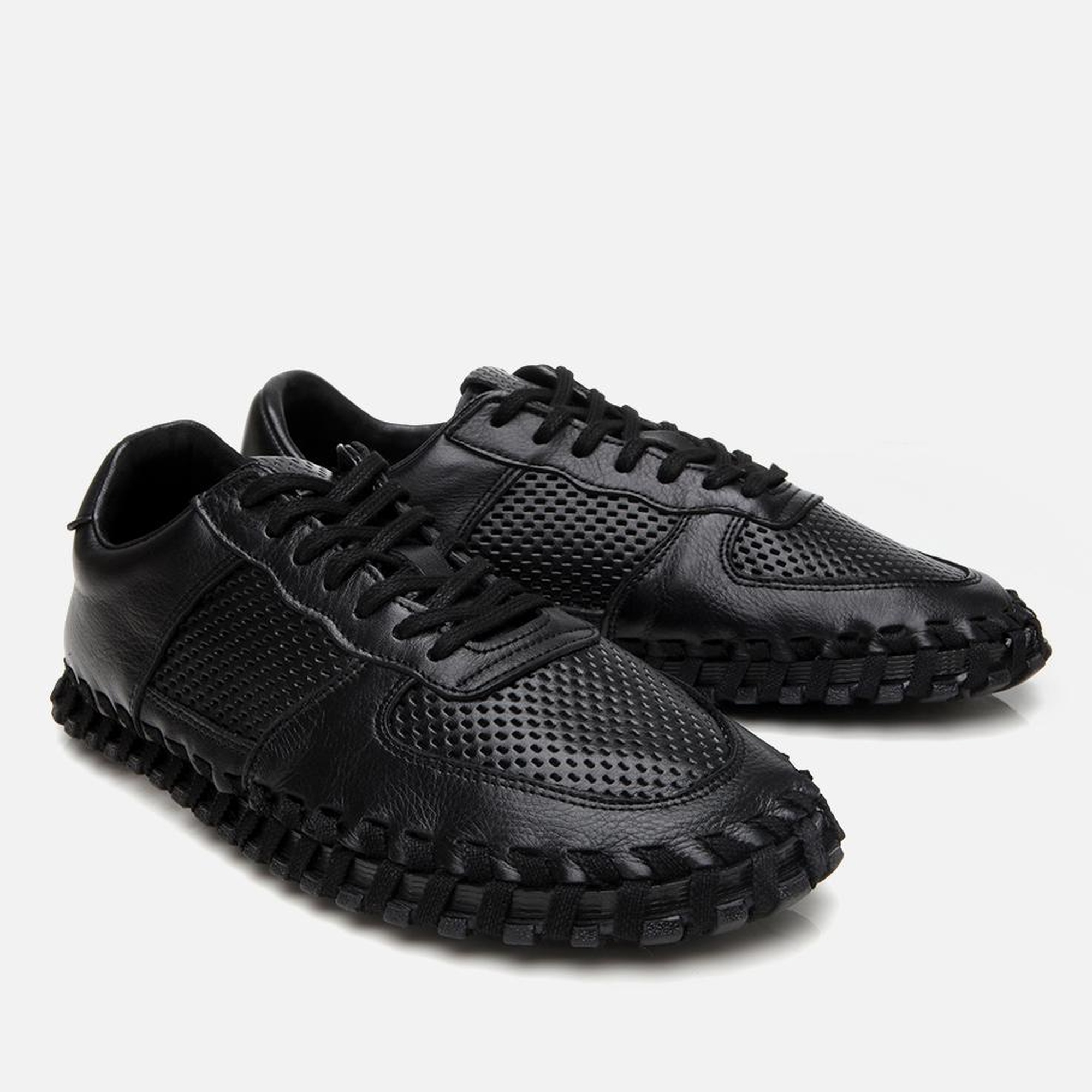 Erkek Deri Siyah Ultra Hafif Tabanlı Spor Ayakkabı