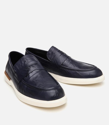  Erkek Deri Lacivert Ultra Hafif Tabanlı Klasik Loafer