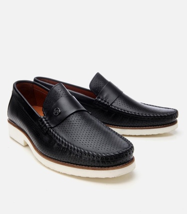  Erkek Deri Siyah Hafif Tabanlı Toka Detaylı Loafer