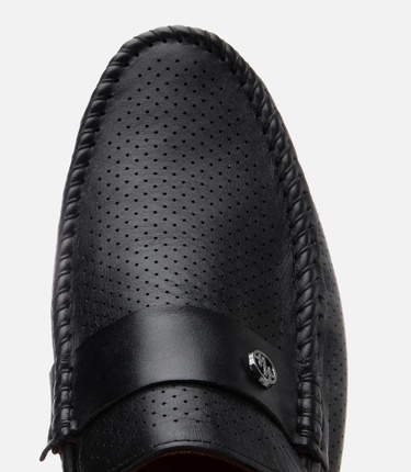  Erkek Deri Siyah Hafif Tabanlı Toka Detaylı Loafer