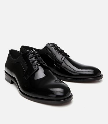  Erkek Rugan Deri Siyah Şık Klasik Ayakkabı