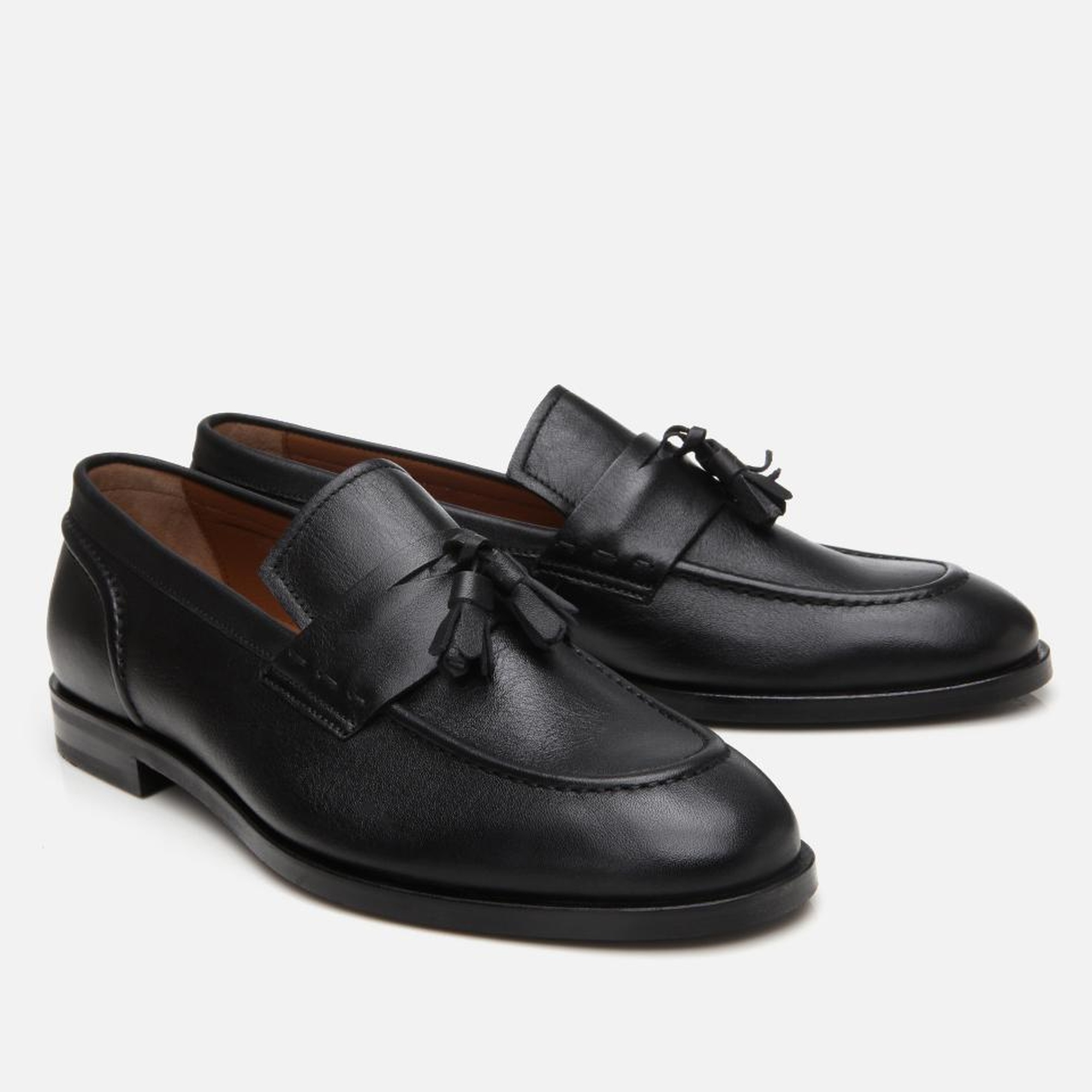 Erkek Deri Siyah Püskül Detaylı Klasik Loafer