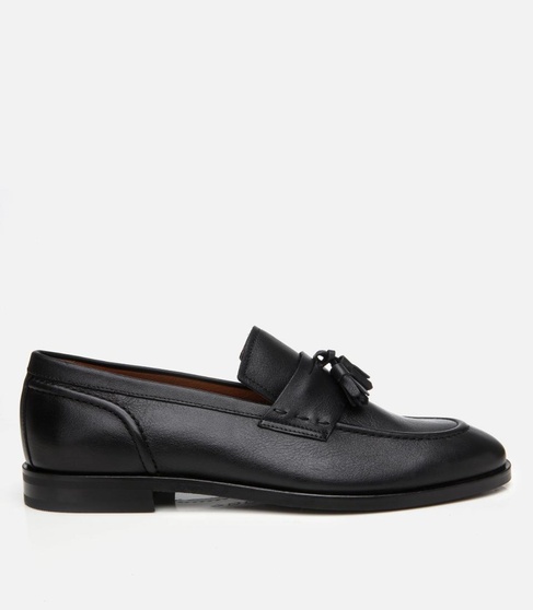 Erkek Deri Siyah Püskül Detaylı Klasik Loafer