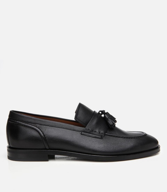  Erkek Deri Siyah Püskül Detaylı Klasik Loafer
