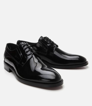  Erkek Rugan Deri Siyah Şık Klasik Ayakkabı