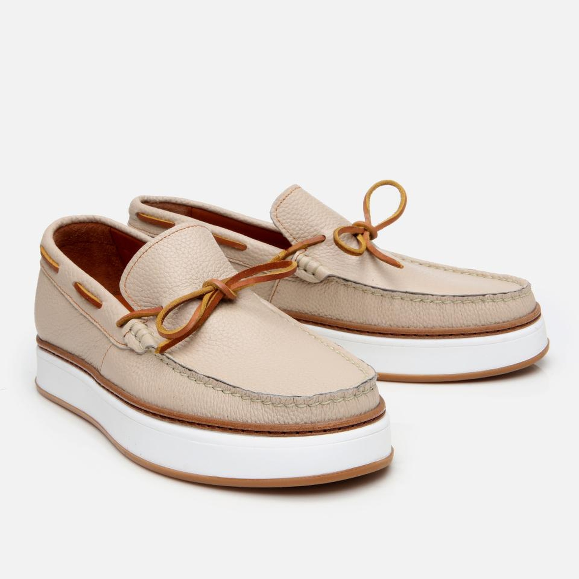 Erkek Deri Bej Bağcık Detaylı Loafer