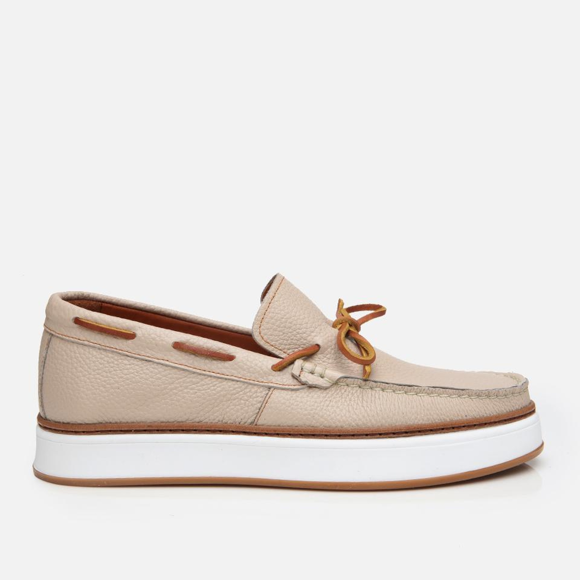 Erkek Deri Bej Bağcık Detaylı Loafer
