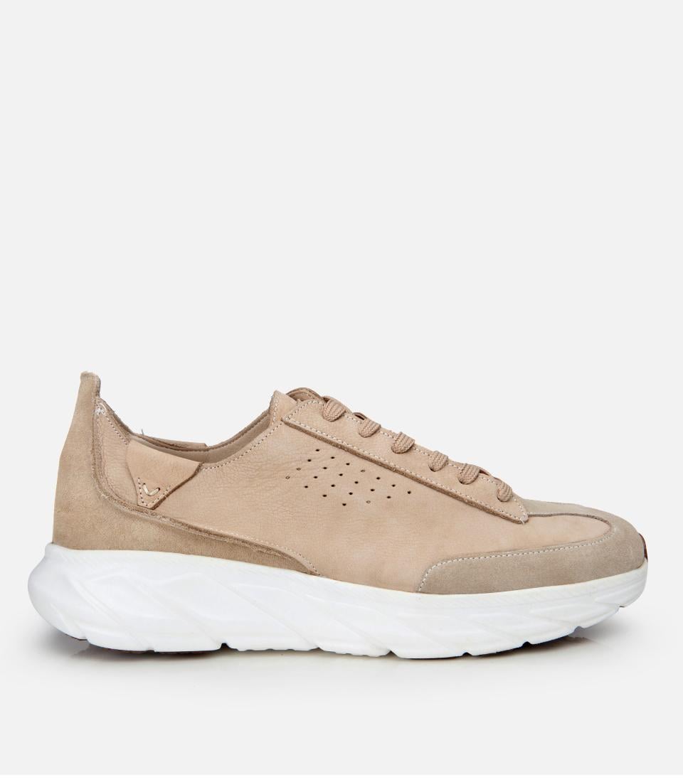  Erkek Nubuk Deri Ekru Ultra Hafif Tabanlı Spor Ayakkabı