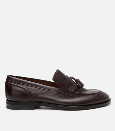  Erkek Deri Kahverengi Püskül Detaylı Klasik Loafer