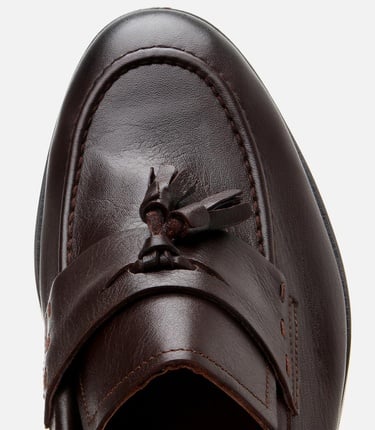  Erkek Deri Kahverengi Püskül Detaylı Klasik Loafer