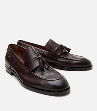  Erkek Deri Kahverengi Püskül Detaylı Klasik Loafer