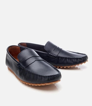  Erkek Deri Lacivert Esnek Tabanlı Günlük Loafer