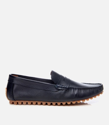  Erkek Deri Lacivert Esnek Tabanlı Günlük Loafer