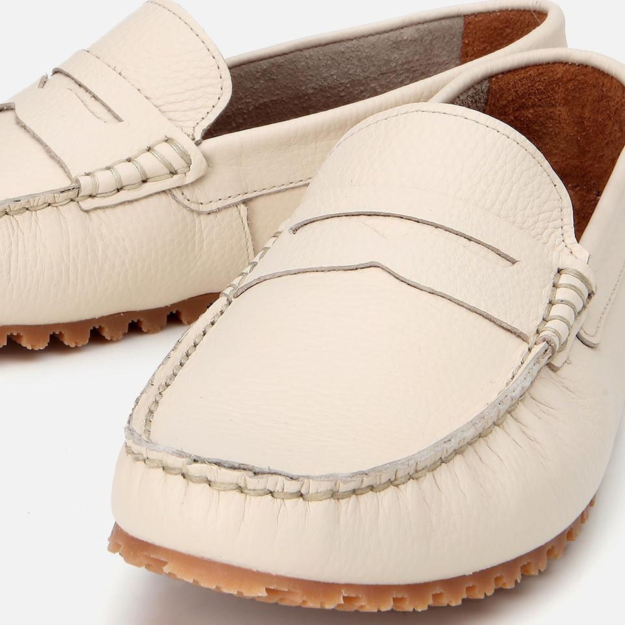 Erkek Deri Ekru Esnek Tabanlı Günlük Loafer