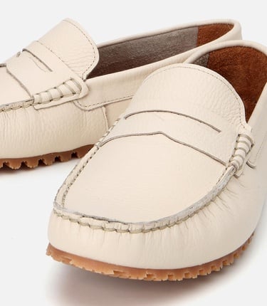  Erkek Deri Ekru Esnek Tabanlı Günlük Loafer