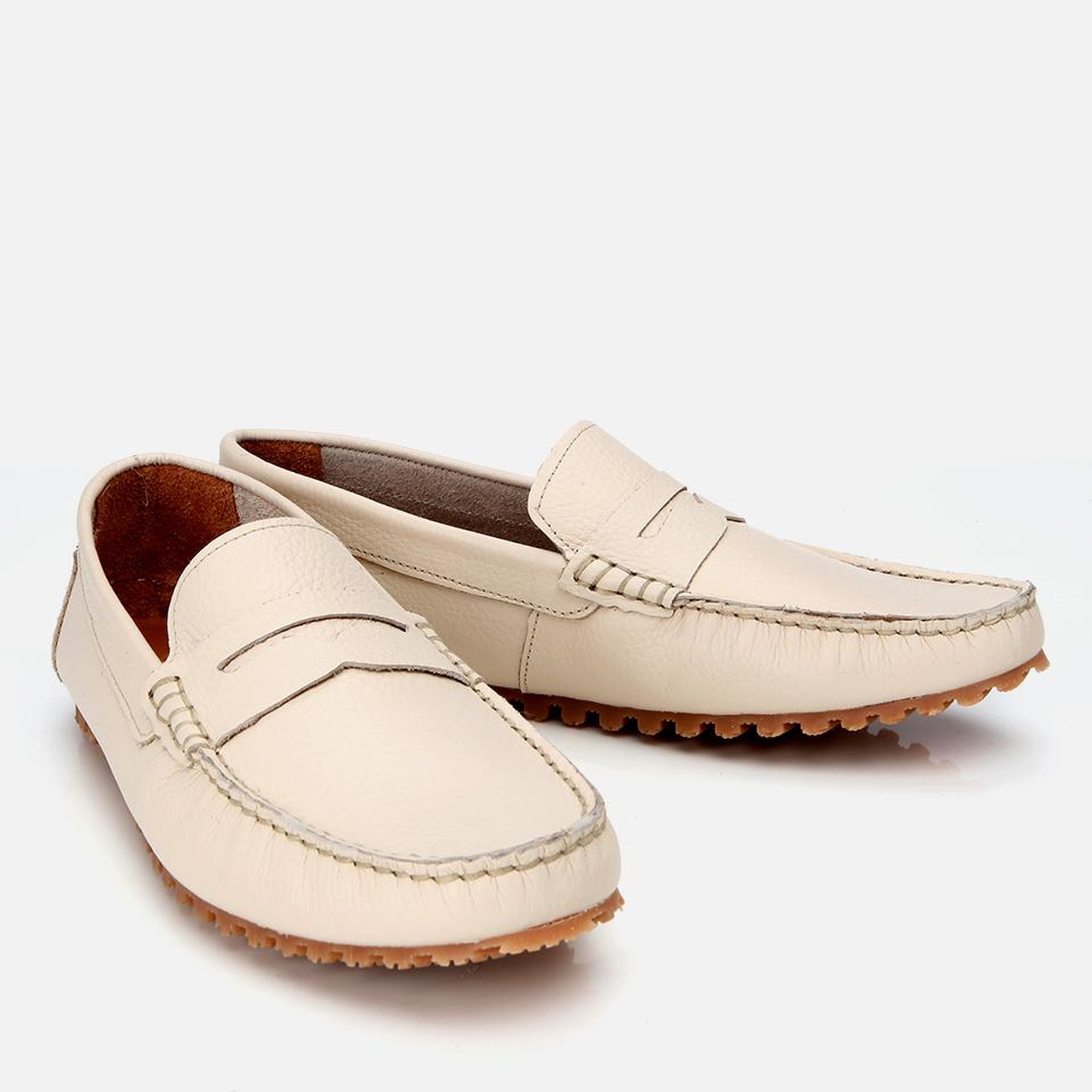 Erkek Deri Ekru Esnek Tabanlı Günlük Loafer