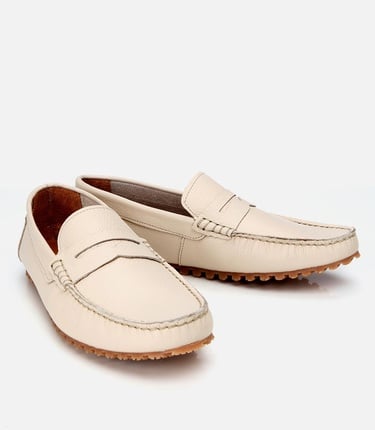  Erkek Deri Ekru Esnek Tabanlı Günlük Loafer