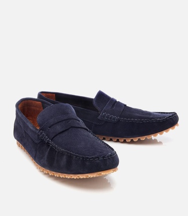  Erkek Süet Deri Lacivert Esnek Tabanlı Günlük Loafer